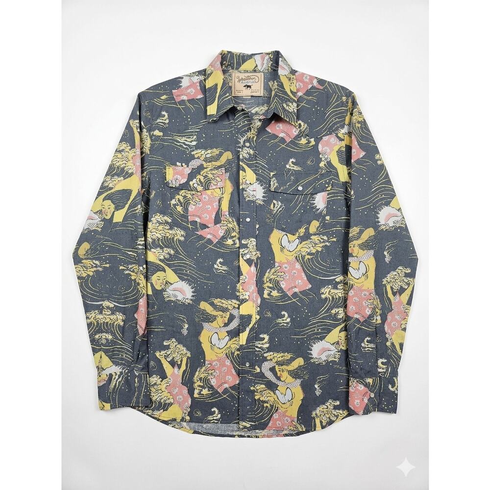 Western Aloha Hawaiian Shirt XXL Long Sleeve Casual Rodeo Cowboy Retro